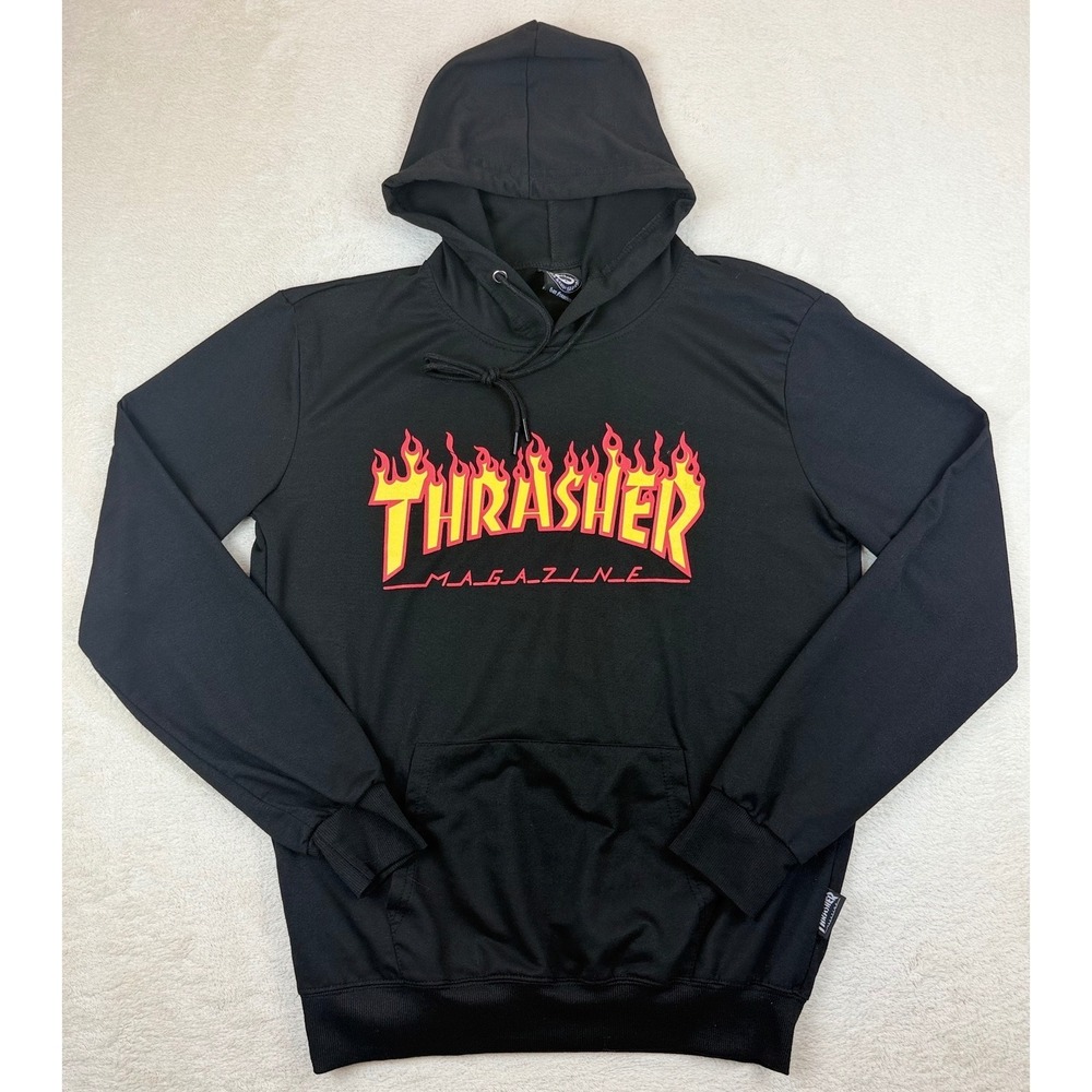Thrasher Magazine Flame Logo Hoodie Black Skateboarding Sweatshirt Mens Large